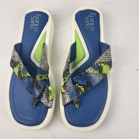 Franco Sarto Jonas Blue Green Snake Print Flip-Flop Sandals - Picture 8 of 16